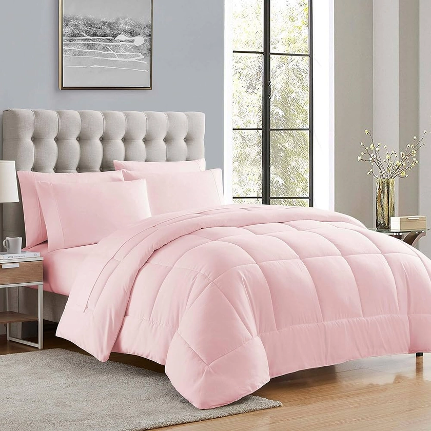 Amazon.com: Sweet Home Collection Down Alternative Comforter All Season Warmth Luxurious Plush Loft Microfiber Fill Duvet Insert Bedding, Queen, Pale Pink : Home & Kitchen