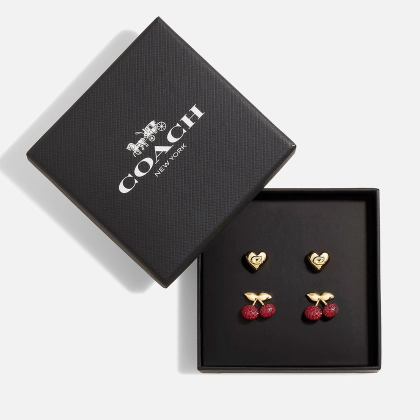 Coach Cherry Heart Gold-Tone Stud Earrings Set