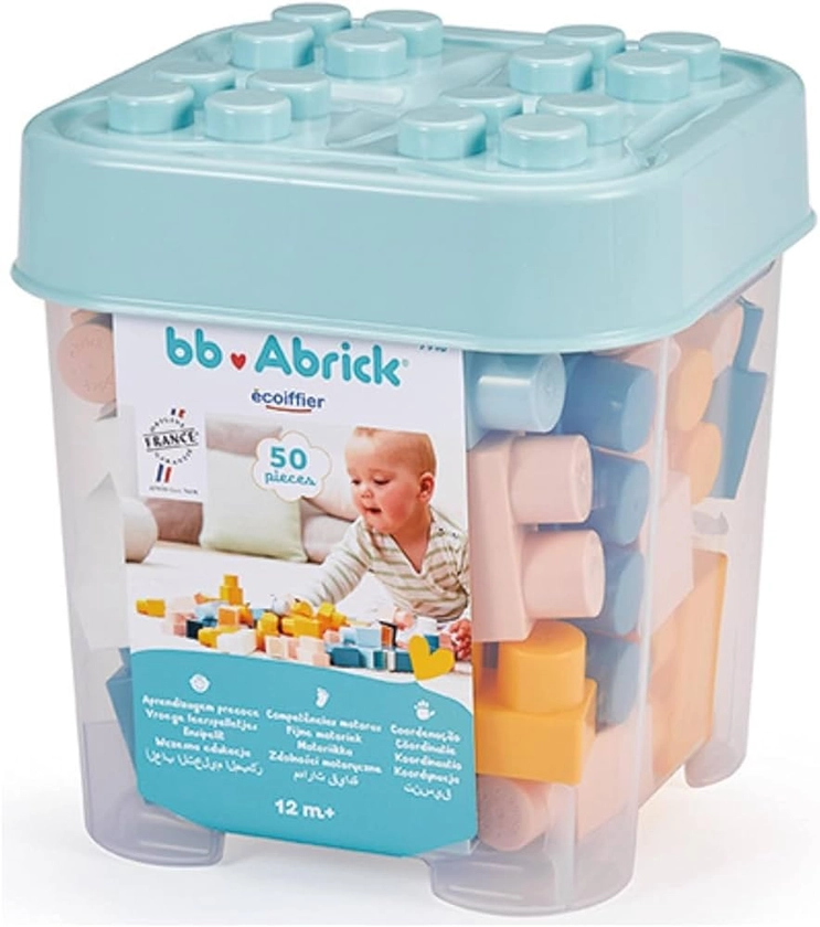 Jouets Ecoiffier - 7916 - Mes premières Briques - BB Abrick - Jeu d'eveil - 50 pces - A partir de 12 Mois - Origine France Garantie, Pastel