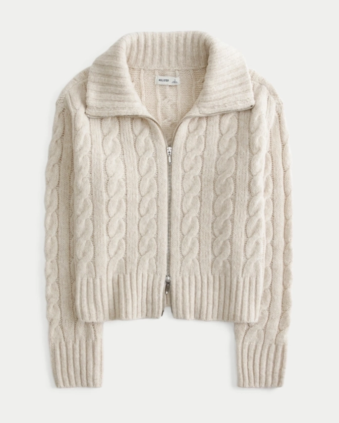 Women's Hollister Comfy Cloud Zip-Up Cable-Knit Sweater | Women's Tops | HollisterCo.com