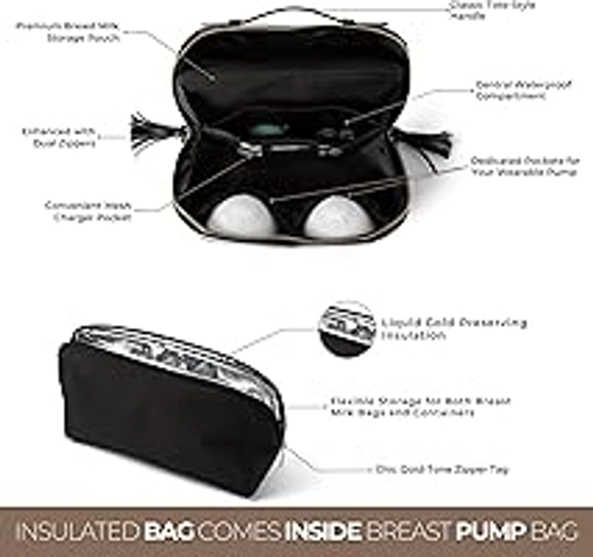 Sonny & Sloane Wearable Breast Pump Bag with Cooler (10” x 6”x 6”) - Vegan Leather pumping bag with cooler - Chic Breast Pump Travel Bag - Pumping Essentials