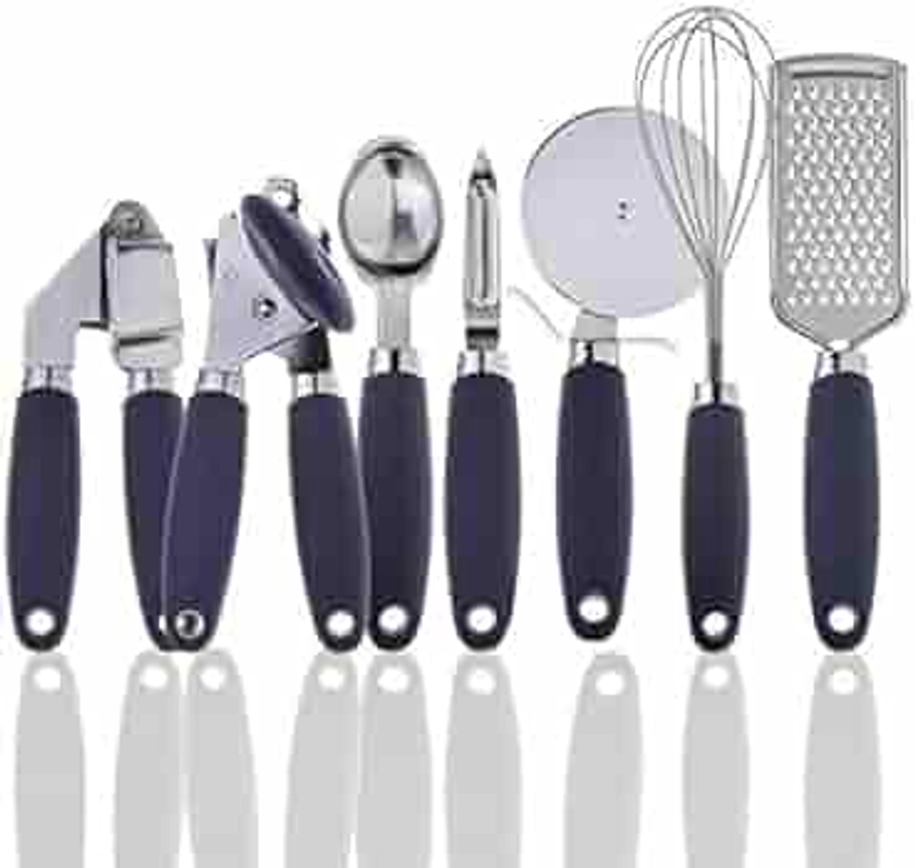 COOK With COLOR 7 Pc Kitchen Gadget Set Stainless Steel Utensils with Soft Touch Navy Handles