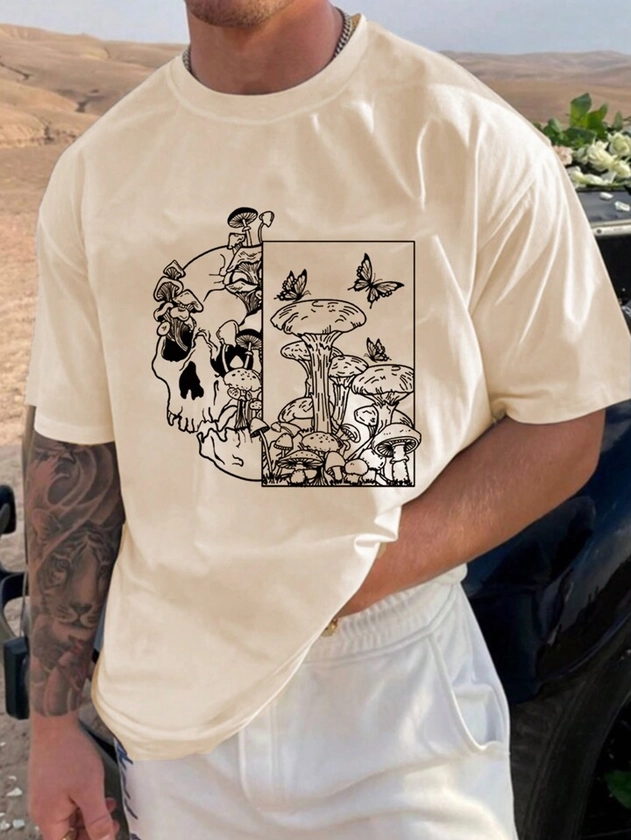 Manfinity Homme Men'S Skull And Mushroom Print Short Sleeve T-Shirt