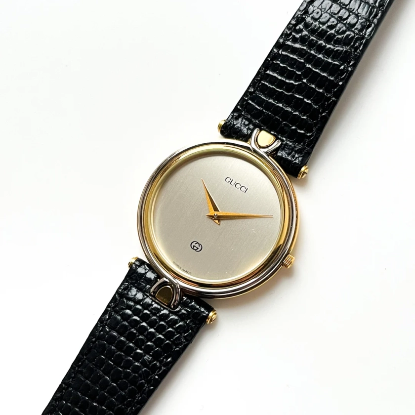 90s Two-tone Gucci Unisex Quartz Watch With Black Leather Strap - Etsy Canada