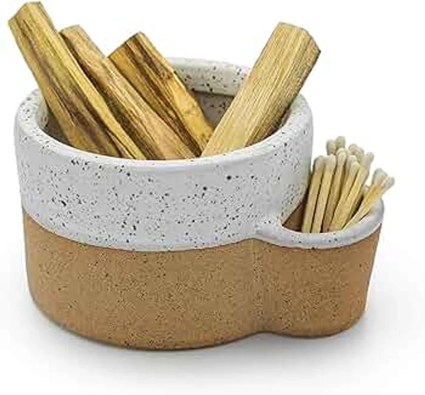 Bursera Terracotta Ceramic Bowl, Tree Planted with Every Order, Decorative Bowl with Side Slot for Matches, Smudging Burn Bowl for Sage, Palo Santo, Matchstick Holder, Form for Candles