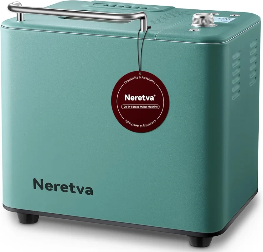 Amazon.com: Neretva 20-IN-1 Bread Maker, Dual Heater 2LB Bread Machine Metal Material & Nonstick Ceramic Pan Compact Bread Maker Machines with Gluten Free White Wheat Rye French Pizza Breadmaker Recipe- Green: Home & Kitchen