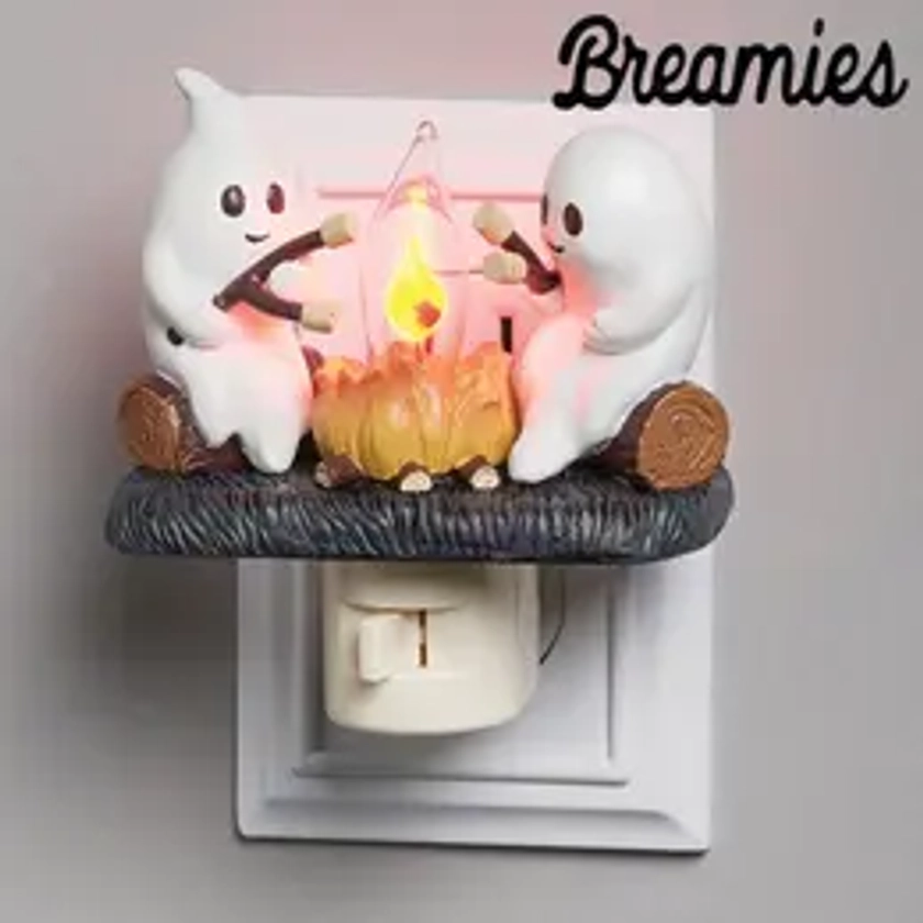 Breamies Halloween Hand Made Ghost Campfire Flickering Nightlight-Indoor Decorations,Night Light,Roasting At Campfire, Faux Campfire Night Light Plug into Wall for Home Decor Set,Spooky Fire Marshmallow children's Gifts Decoration Ornaments