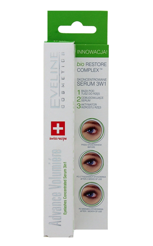 EVELINE, ADVANCE VOLUMIERE, koncentruotas blakstienų serumas 3 viename, 10 ml | Drogas LT