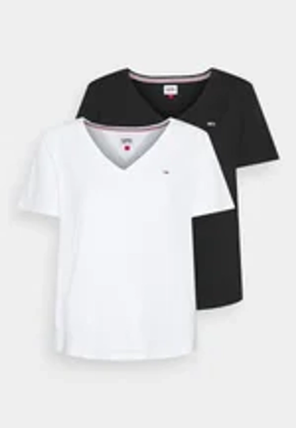 Tommy Jeans SLIM SOFT V NECK TEE 2 PACK - T-shirt basique - black/white/noir - ZALANDO.FR
