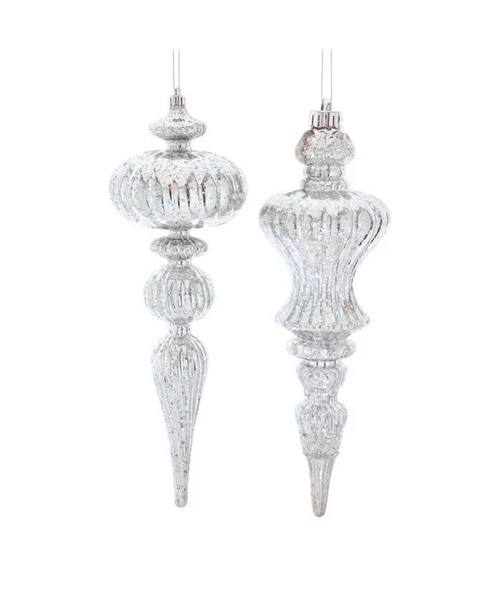 Set of 2 Large Distressed SILVER Finish Finial Christmas Ornaments by Kurt Adler - Walmart.com