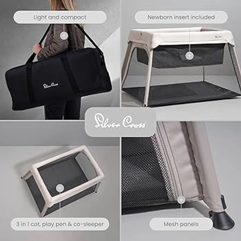 Silver Cross - Slumber 3-in-1 Travel Cot - Travel Cot/Crib - Baby Travel - Compact Travel System - Stone