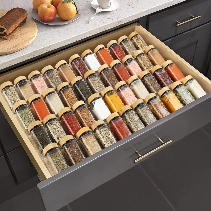 Delavala Spice Drawer Organizer, 4 Tiers 2 Set Clear Acrylic Slanted in Drawer Seasoning Jars Insert, Expandable From 13" to 26", Hold up 56 Spice Jars Kitchen Countertop Rack Tray : Amazon.in: Home & Kitchen