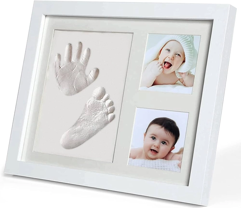 PewinGo Cadre Empreintes Bébé, Kit Empreinte Pieds et Mains Bébé pour Cadeau Nouveau Né Naissance, Personnalisé Kit d'impression de Cadre Photo pour Bébé