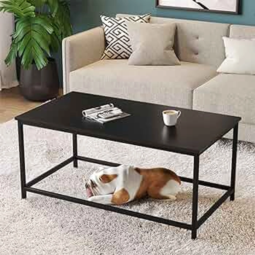 SAYGOER Black Coffee Table Simple Modern Rectangular Center Table Open Space Minimalist for Living Room Home Office Industrial Cocktail Tables, Easy Assembly, 39.37 x 19.69 x 17.72