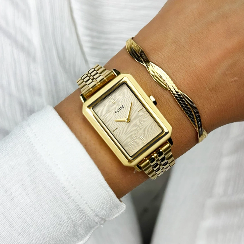 Fluette Watch Steel, Sand Texture Gold, Gold Colour