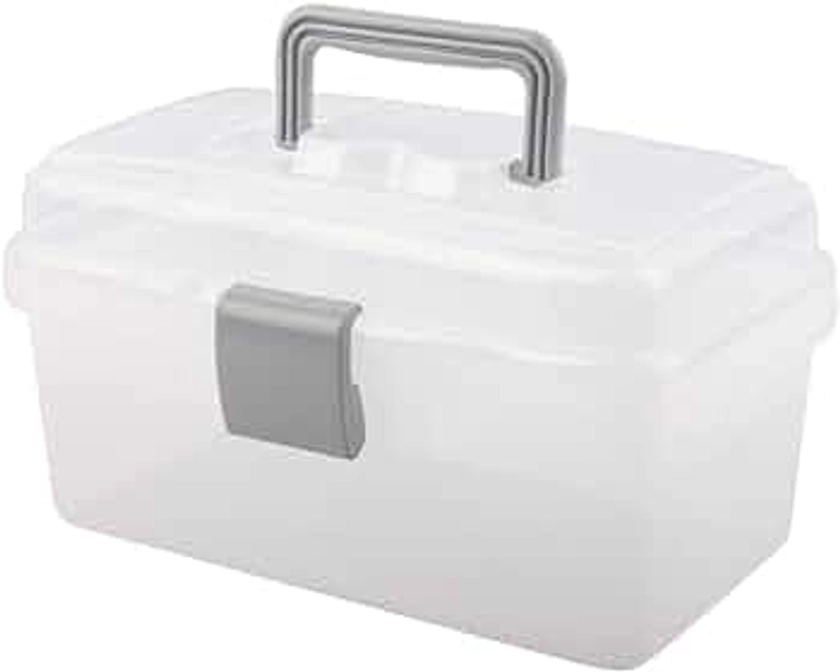 BangQiao Multipurpose Plastic Storage Container Box with Handle and Latch Lock, Clear Gray