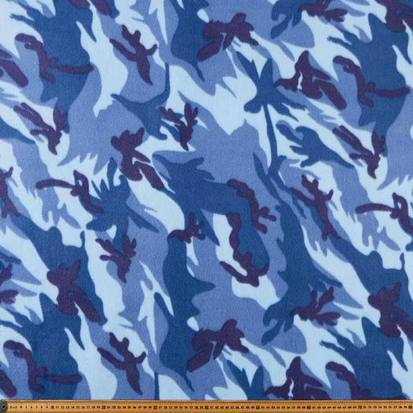 Camo Printed 148 cm Peak Polar Fleece Fabric Blue