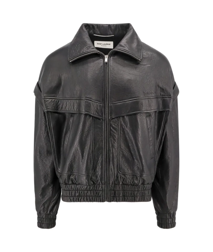 Black Bomber Jacket With Dropped Shoulders In Leather Man