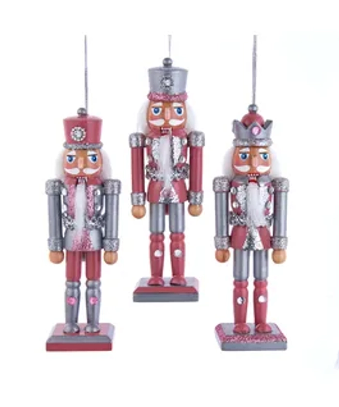 6" Pink and Pewter Nutcracker Ornaments, 3 Assorted