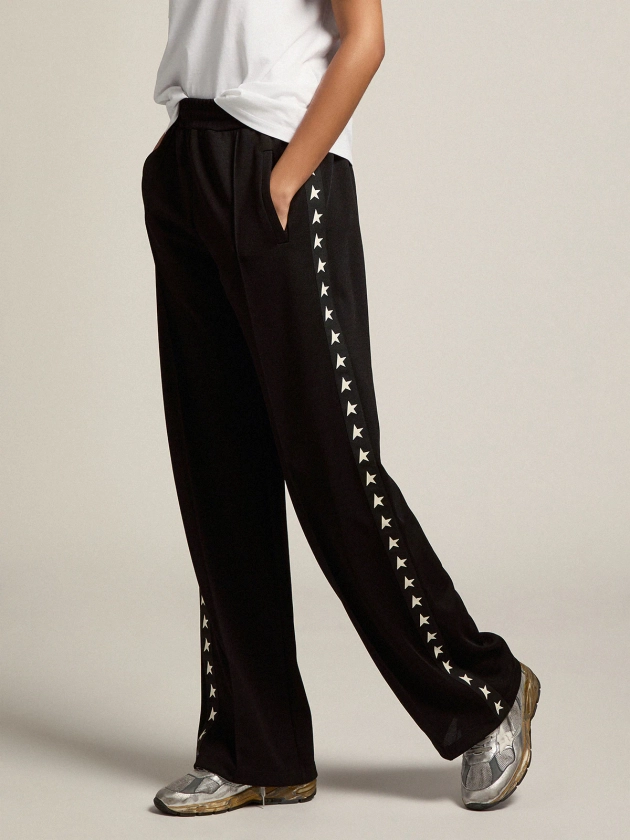 Pantalon de jogging noir pour femme avec étoiles blanches sur les côtés | Golden Goose