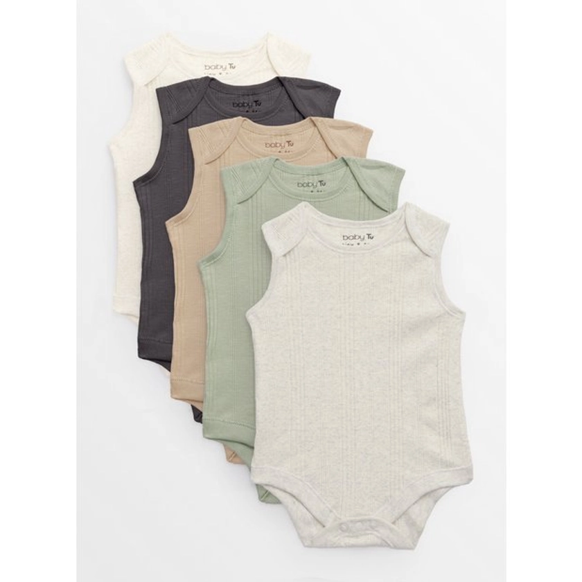 Buy Plain Ribbed Sleeveless Bodysuits 5 Pack 12-18 months | Bodysuits | Tu