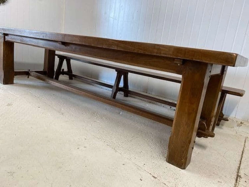 French Country House Kitchen Table with Benches - hj65