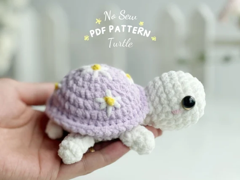 Daisy Purple Turtle No Sew Crochet Pattern, No Sew Amigurumi Crochet Patterns, Crochet Pattern, Plushie Pattern