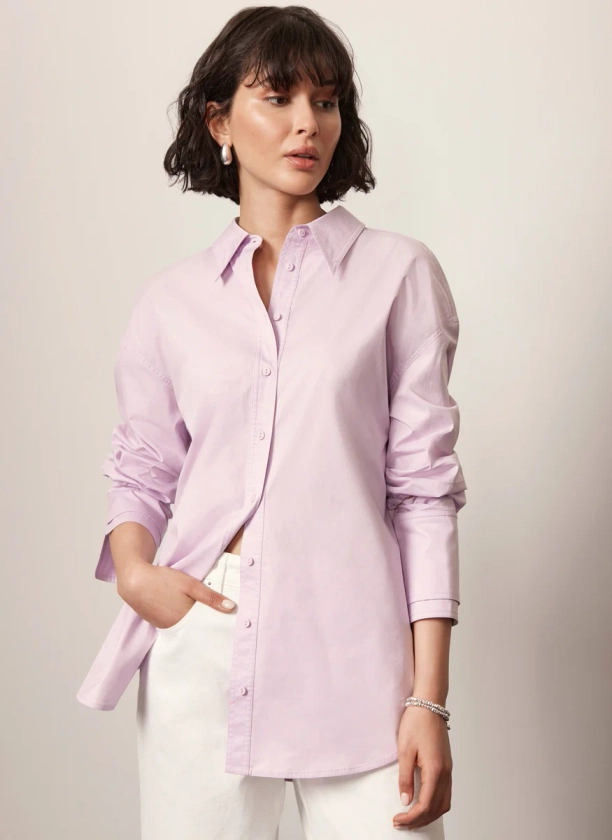 Lilac Cotton Sleeved Shirt