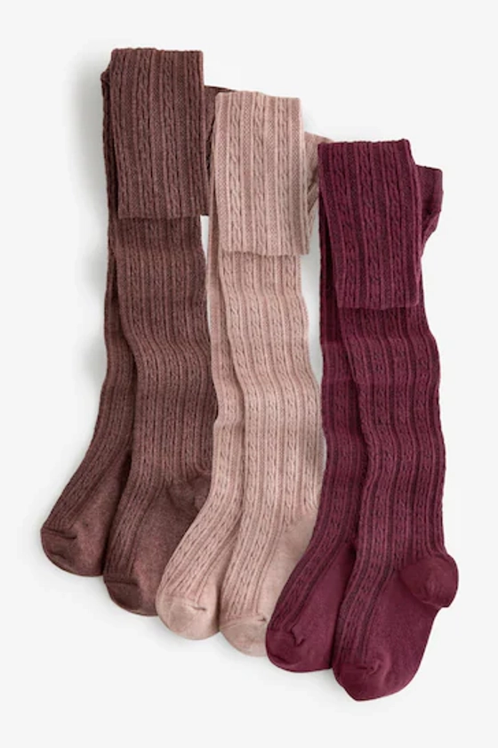 Buy Pink and Purple Cotton Rich Cable Tights 3 Pack from the Next UK online shop