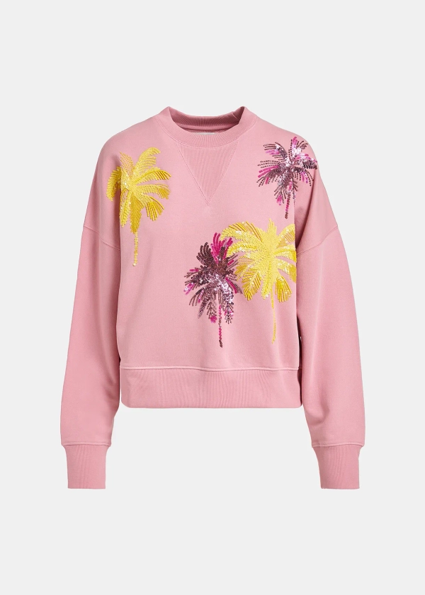 Vintage pink organic cotton sweatshirt with sequin and bead embroideries | Essentiel Antwerp United States