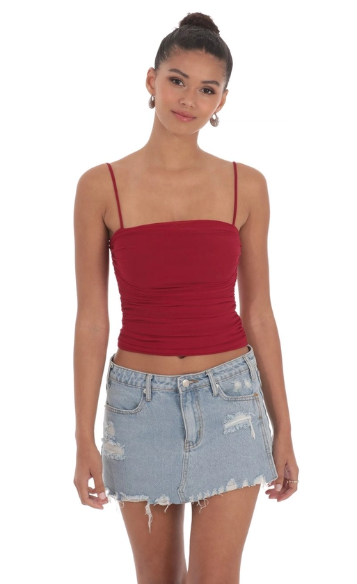 Mesh Ruched Top in Maroon | LUCY IN THE SKY