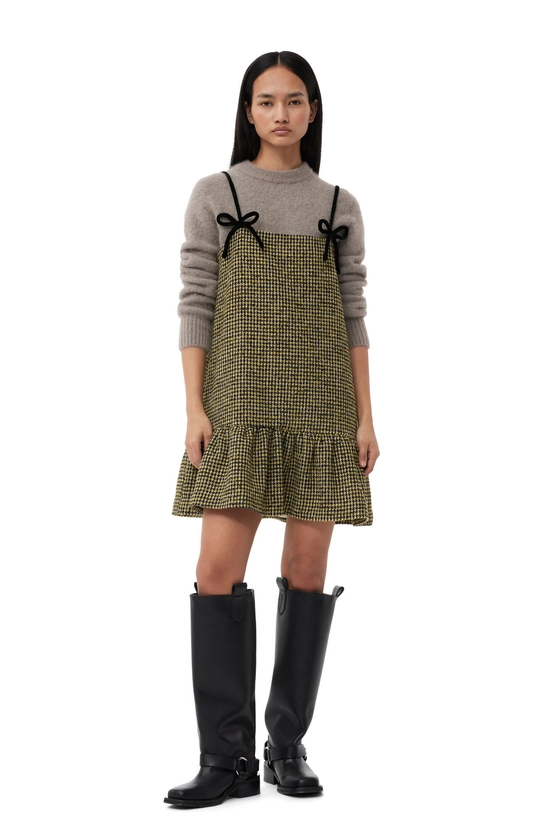 Blazing Yellow Checkered Woollen Mini Dress | GANNI CA