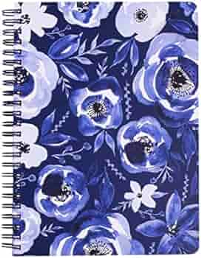 Steel Mill & Co Cute Floral Mini Spiral Notebook, 8.25" x 6.25" Journal with Durable Hardcover and 160 Lined Pages, Blue Watercolor