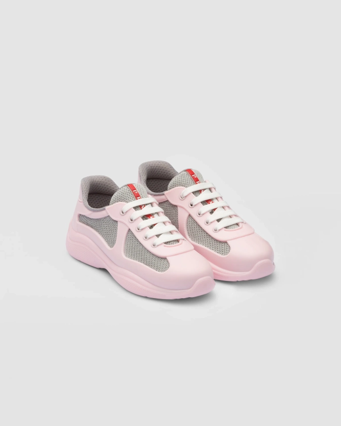Alabaster Pink Prada America's Cup Soft Rubber And Bike Fabric Sneakers | PRADA