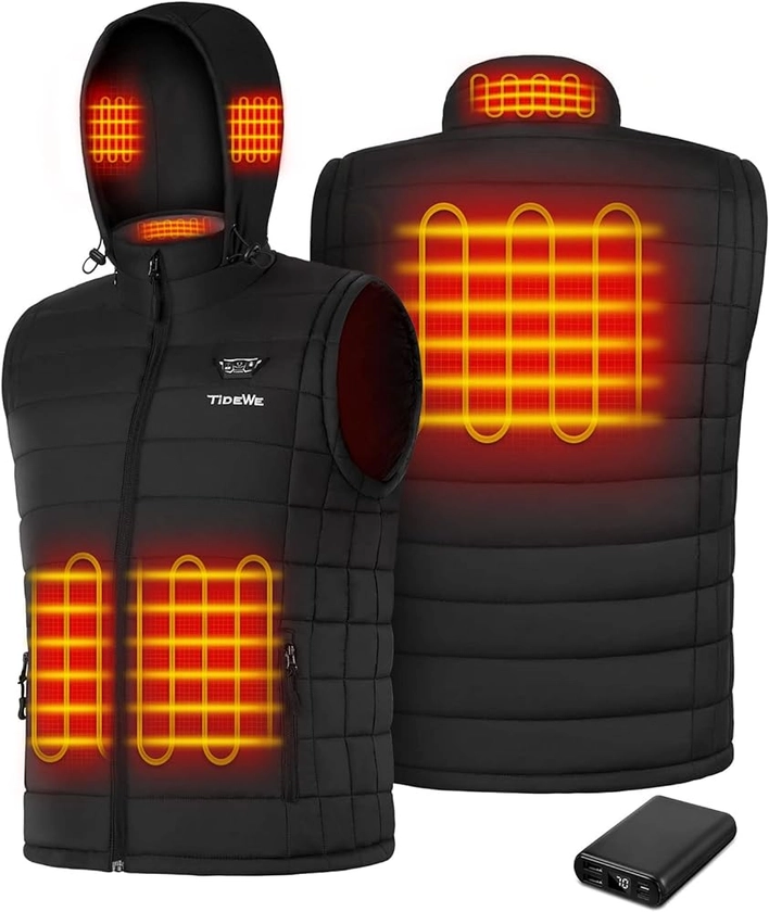 TIDEWE Men's Heated Vest with Retractable Heated Hood and Battery Pack for Hunting/Hiking (Black & Next Camo G2, S-XXXL)