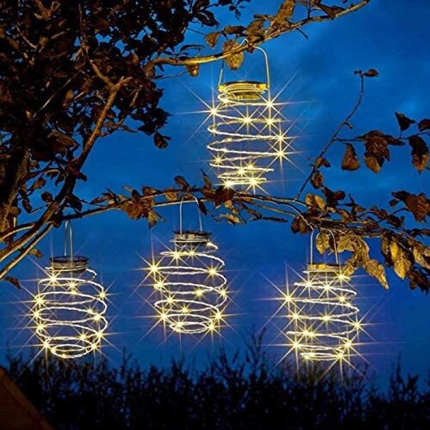 4x Solar Powered Warm White Copper LED Spiral Hanging Lights Outdoor on OnBuy