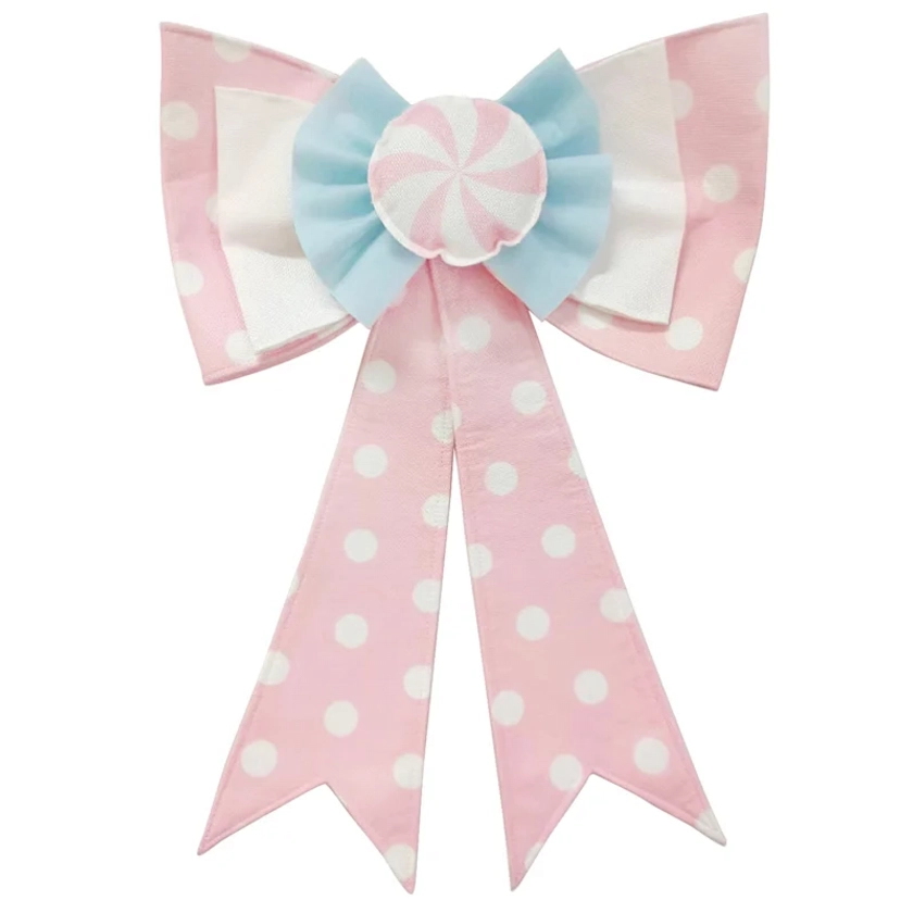 Mrs. Claus' Bakery Pink White Polka Dot Bow 16in | Christmas Tree Decor | At Home