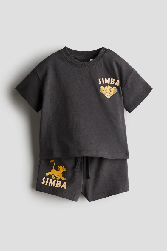 2-piece printed set - Round neck - Short sleeve - Dark grey/The Lion King - Kids | H&M GB