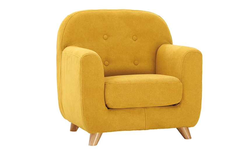 Fauteuil enfant scandinave en tissu effet velours jaune moutarde et bois clair NORKID - Miliboo