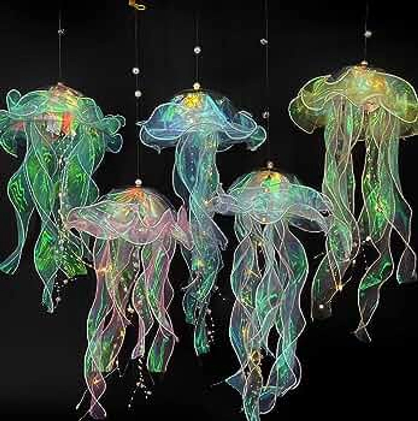 Colorful Jellyfish Lamp - Glitter Iridescent Hanging Jelly Fish Lanterns Under The Sea Mermaid Party Decoration Table Centerpiece Ocean Theme Birthday Wedding Party Supplies (Color : 5PCS)