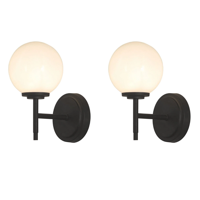 2 x Revive Matt Black Round Bathroom Wall Lights