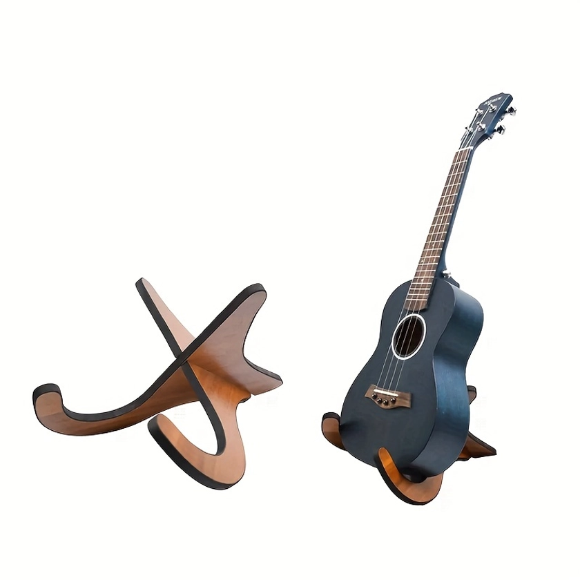 Wooden Ukulele Stand Music Instrument Holder Concert Portable Wood Stand For Small Guitar, Violin, Banjo (Brown)