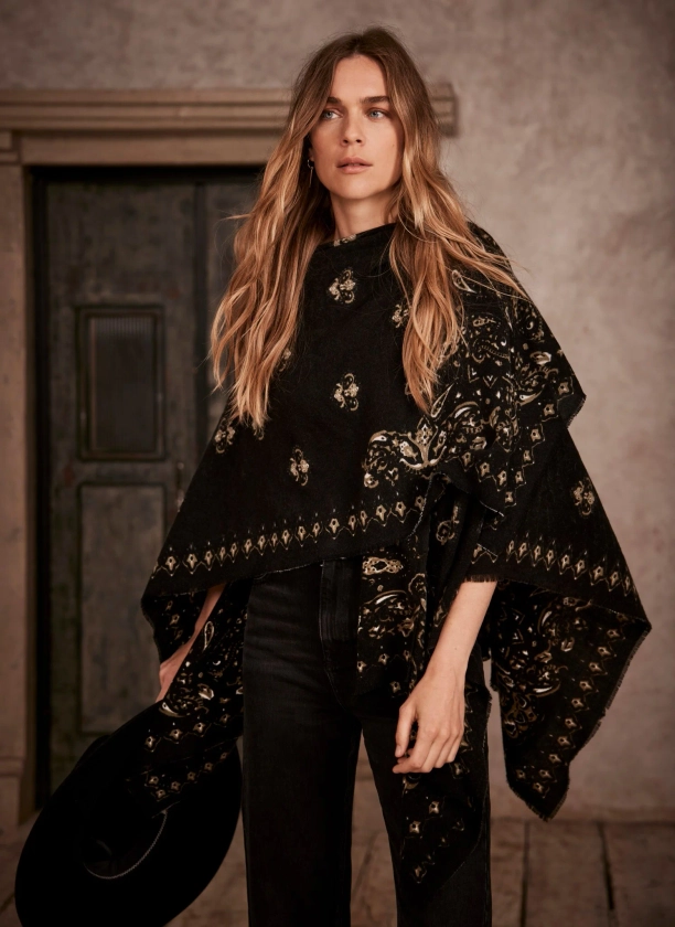 Black Paisley Print Cape