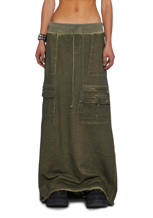 Darker Wavs Washed Maxi Cargo Skirt With Pockets - Green