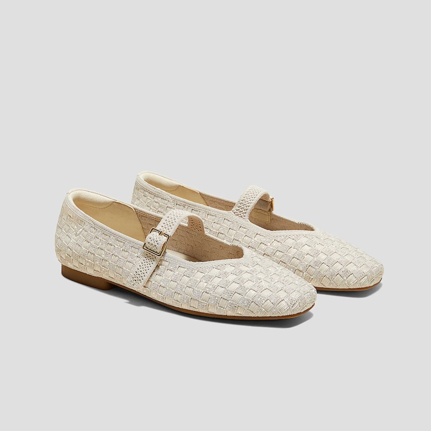 Square-Toe Mary-Jane (Margot Mary-Jane), IVORY GOLD WOVEN, EU35 | VIVAIA