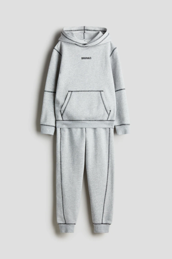 2-piece flatlock-seam set - Regular waist - Long sleeve - Light grey marl - Kids | H&M GB