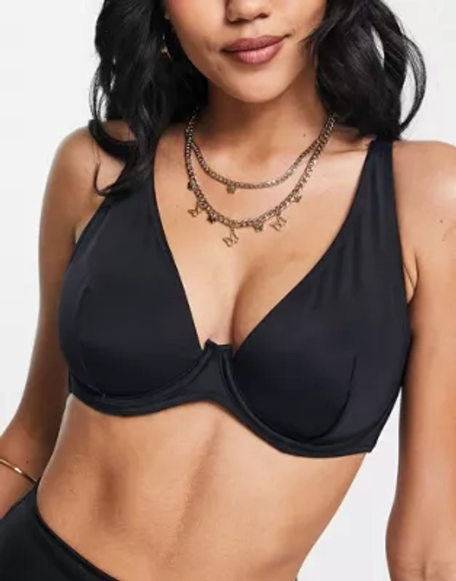 ASOS DESIGN - Poitrines généreuses - Maya - Mix and Match - Haut de bikini à armatures et devant asymétrique - Noir