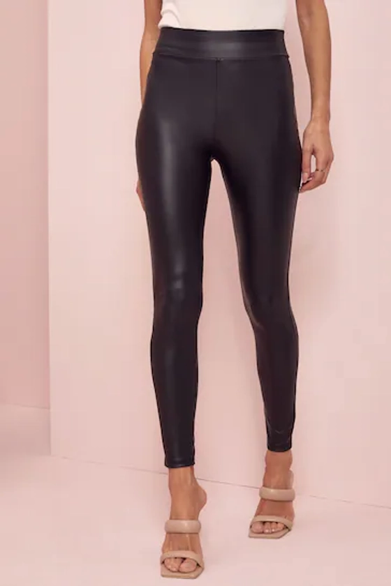 Buy Lipsy Black Petite High Waist Leather Look Leggings from the Next UK online shop