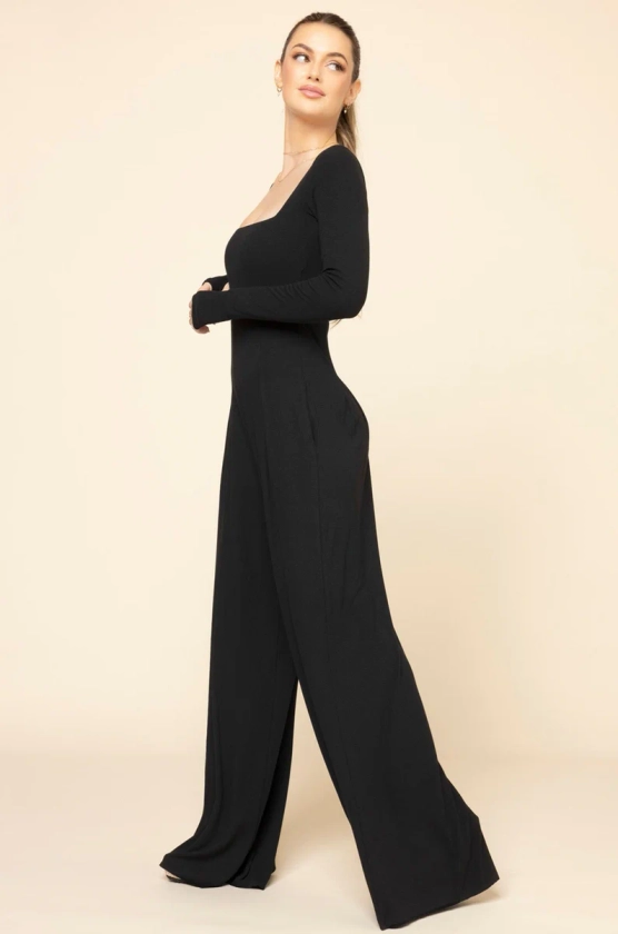 Go With The Flow Long Sleeve Jumpsuit - Black