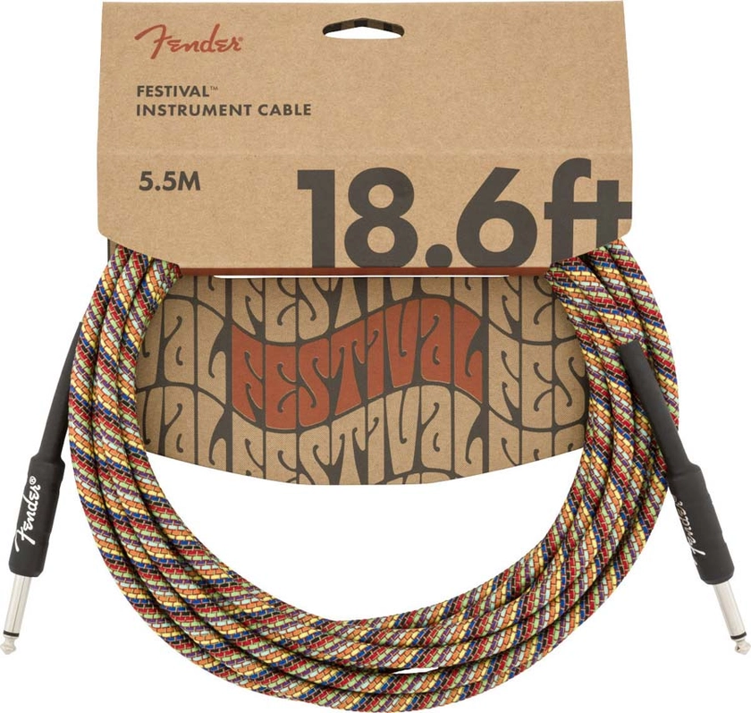 Fender 18.6' Festival Instrument Cable Pure Hemp Rainbow - Câbles jack / instrument | Woodbrass